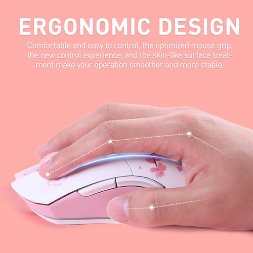 DAREU Sakura Pink Wireless Gaming Mouse with Charging Dock Rechargeable RGB,12K DPI,6 Programmable Buttons High-Precision Sensor [300IPS] [1000Hz] for PC Notebook Mac - color: Sakura Pink & Charging Dock