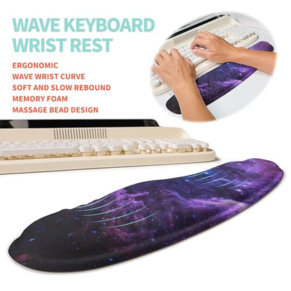 2-in-1 Ergonomic Set, Wave Rise Keyboard Wrist Rest and Massage Bulge Slope Mouse Pad Wrist Support, Cushion Memory Foam Integrated to Relieve Wrist Pain, Galaxy - color: Galaxy