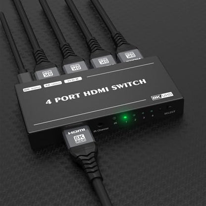 Y.D.F 8K@60Hz HDMI Switcher 4 in 1 Out Aluminum Support 4K@120Hz HDR10+ HDCP 2.3 CEC HDMI 2.1 Switch Splitter Compatible with PS5/4 Xbox X/S Nintendo Switch/OLED Roku Apple TV Fire Stick UHD TV - size: HDMI Switch 4 Port 8K