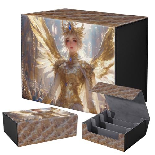 Strong Magnet for TCG MTG Commander Deck Box Playing Card Case Organizer Trading Card Case Creative Pattern Trading Card Storage Box for Collectible Games Up to 2400 CardsElven Queen With Golden Wings - color: Elven Queen With Golden Wings