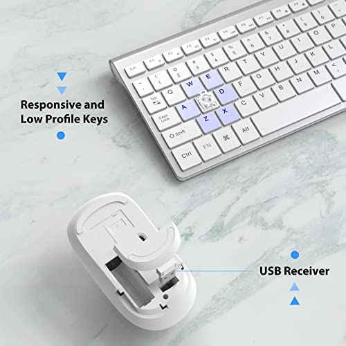 J JOYACCESS Wireless Keyboard and Mouse, Slim Wireless Keyboard Mouse with Numeric Keypad Compatible with iMac Mac PC Laptop Tablet Computer Windows (Silver White) - color: silver