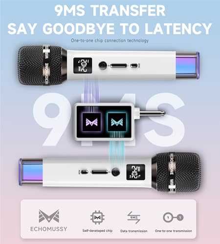 Wireless Microphones, Microphone with One-to-One Chip Connection and LED Lights, 40H Duration, 200FT Range Receiving, Volume Control Karaoke Microphone for Singing, Speech, Home Party, YouTube/TikTok