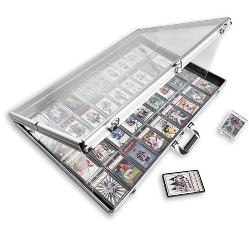 Notwoe® Large Card Display Case,34"x22"Table Top Baseball Card Display Case Aluminum Acrylic Lockable,Portable Trade Show Display Case,for Sports Card/TCG/Jewelry Collection. - color: Silver, size: Upgrade 34"x24"