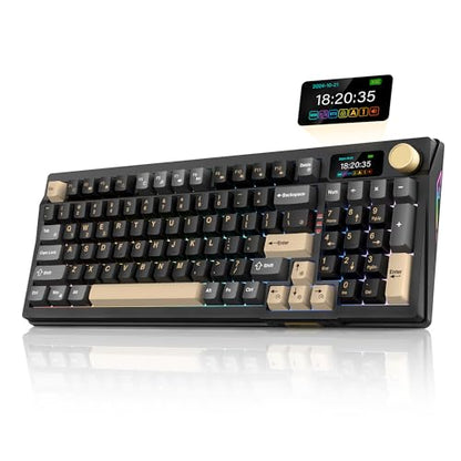 RedThunder K95 Wireless Mechanical Keyboard, TFT Screen & Knob, Tri-Mode BT5.0/2.4GHz/USB-C Hot Swappable Custom, Pre-lubed Linear Pink Switches, Gasket Structure, RGB Gaming Keyboard, Black-Gold - color: Black Gold