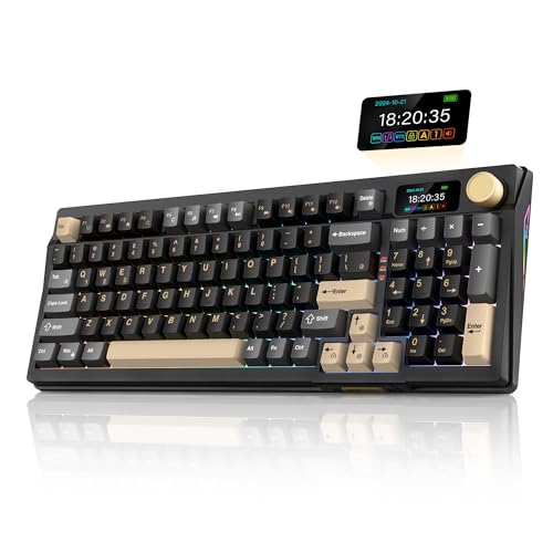 RedThunder K95 Wireless Mechanical Keyboard, TFT Screen & Knob, Tri-Mode BT5.0/2.4GHz/USB-C Hot Swappable Custom, Pre-lubed Linear Pink Switches, Gasket Structure, RGB Gaming Keyboard, Black-Gold - color: Black Gold