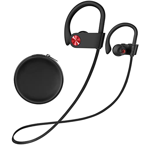 Bluetooth 5.3 Headphones, Wireless Sports In-Ear Earbuds IPX7 Waterproof | 16 Hours Playtime, Sweatproof Stereo Earphones with MIC, Noise Cancelling Headsets for Gym Running Workout, Clear Sound - color: BlackRed