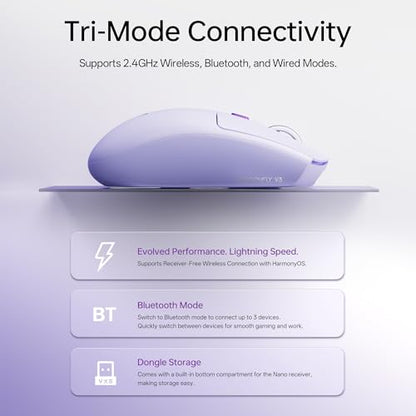 VXE Dragonfly V3 Wireless Gaming Mouse, Xhero Al Sensor, DPI up to 15,000, 54g Lightweight, 120Hr Battery Life, Ice-Feeling Coating, 6 Programmable Buttons, Tri-Mode 2.4G/Bluetooth/Wired - White - color: White, style: V3