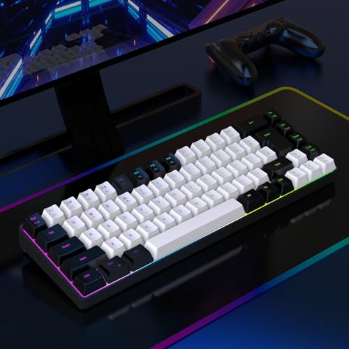 XUMIUZIY Membrane Wired Gaming Keyboard, RGB Backlit Membrane Gaming Keyboard, 68 Keys Linear Mechanical Feel Keyboard Ergonomic, USB Computer Keyboard for Office Home Game (Black and - color: Black and White