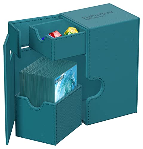 Ultimate Guard Flip'n'Tray 80+, Deck Case for 80 Double-Sleeved TCG Cards + Dice Tray, Petrol, Independent Magnetic Closure & Microfiber Inner Lining - color: Petrol, size: 80+
