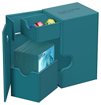Ultimate Guard Flip'n'Tray 80+, Deck Case for 80 Double-Sleeved TCG Cards + Dice Tray, Petrol, Independent Magnetic Closure & Microfiber Inner Lining - color: Petrol, size: 80+