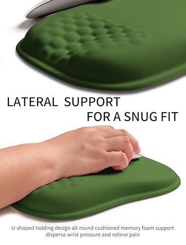 Hokafenle Ergonomic Wrist-Hugging Mouse Pad Wrist Support, U-Shaped Holding Wrist Rest Mousepad for Carpal Tunnel Pain Relief with Cushioned Memory Foam Slope Massage Bulge (10.2x8.3 in,Dill Green) - color: Dill Green