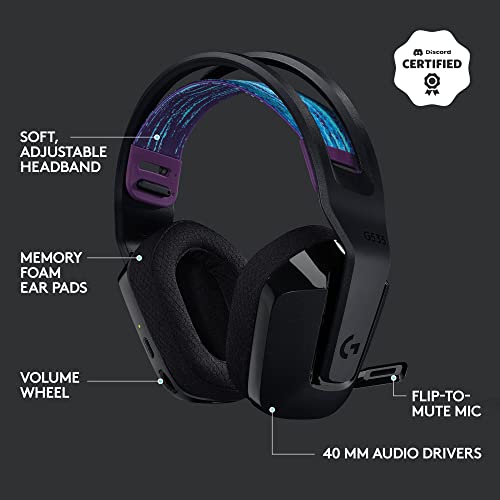 Logitech G535 Lightspeed Wireless Gaming Headset - Black | Lightweight, on-ear design, flip-to-mute microphone, USB rechargeable battery - color: Black, style: Wireless
