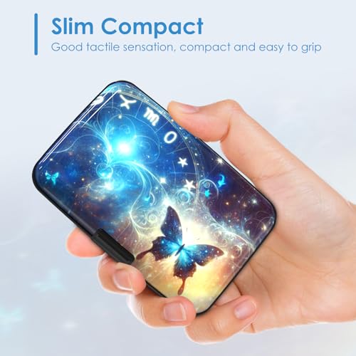 RFID Blocking Credit Card Protector, Blue Butterfly Aluminum ID Case Hard Shell Business Card Holders Metal Wallet for Men or Women - color: Starry Sky Blue Butterfly
