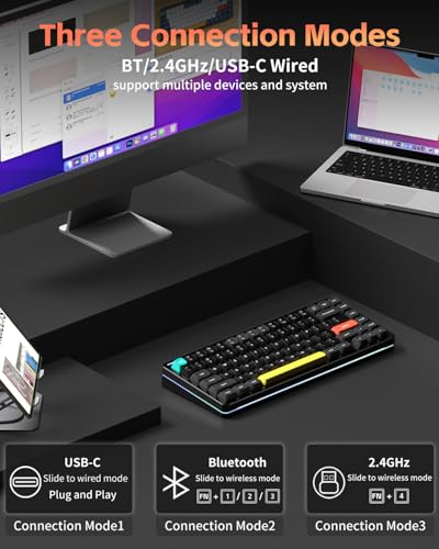 NuPhy Halo V2 IO Wireless Mechanical Keyboard with PBT Keycaps,Hot Swappable Custom Gaming Keyboard,Aluminum Alloy Frame,RGB Backlit,Gasket Structure,BT5.0/USB-C/2.4GHz Low Latency Office Keyboards - color: 75% Layout Black, size: Red Max Switch