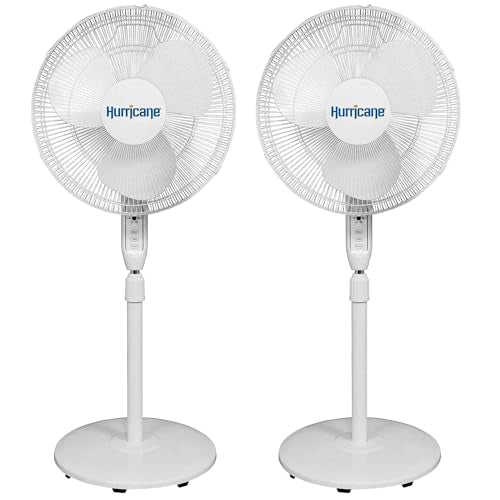Hurricane 2-Pack Supreme 16-Inch Oscillating Pedestal Stand Fan with Remote, White – Quiet Operation Corded Electric Cooling for Indoor Use in Home, Office, Greenhouse, or Shop - color: White, size: 2 Pack