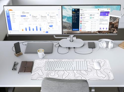 White Mouse Pad, Topographic Mouse Pad for Desktop | Large Gaming Mousepad, Stitched Edges & Non-slip Base, XL Long Mousepad for Desktop Office Gaming Home - color: Topographic Contour