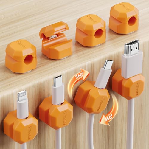 8 Pack Spring Cable Clips,Rotatable Cord Organizer Desk Cable Management Cord Holder Adhesive Phone Charger Cord Clips for Home Office Car Wall Nightstand Accessories, Orange - color: Orange, size: 8 Pack