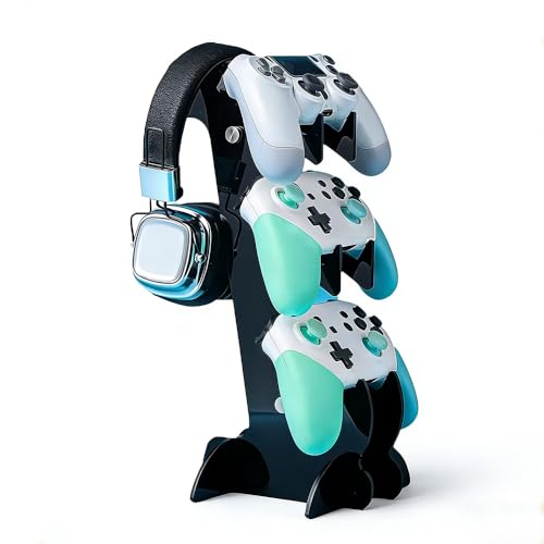 3-Tier Game Controller & Headphone Stand, Black Acrylic Storage Rack, Compatible with PS5/PS4/Xbox Series X/S/Switch Pro Controllers, Desktop Organizer for Gaming Accessories - size: 3-Tiers Black