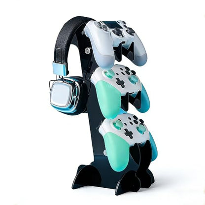 3-Tier Game Controller & Headphone Stand, Black Acrylic Storage Rack, Compatible with PS5/PS4/Xbox Series X/S/Switch Pro Controllers, Desktop Organizer for Gaming Accessories - size: 3-Tiers Black