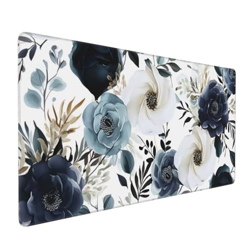35.4 x 15.7 in, XXL Large Mouse Pad for Desk, Extended Keyboard Mouse Mat for Computer Office, Big Laptop Mouse pad, Gaming Pc-Boho Navy Blue Peony Florals - color: Boho Navy Blue Peony Florals