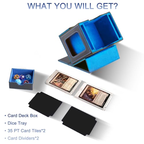 CMFYlive Card Deck Box for Commander deck box MTG Deck Box Gamegenic Card Fits 100+ Double Sleeved Cards Magic Commander Storage Boxes with 2 Dividers and 2 Toploader Fit for Magic Cards Black/Blue - color: Black/Blue