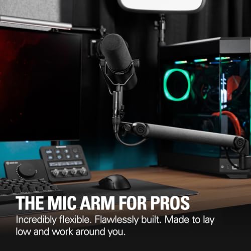 Elgato Wave Mic Arm Pro, Gas Spring Microphone Arm | Supports up to 3kg, Silent gas-spring adjustment, Hidden cable channels, Padded clamp, Compatible with most mic brands - color: Black