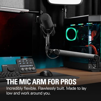 Elgato Wave Mic Arm Pro, Gas Spring Microphone Arm | Supports up to 3kg, Silent gas-spring adjustment, Hidden cable channels, Padded clamp, Compatible with most mic brands - color: Black