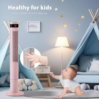 Antarctic Star 41inch Portable Tower Fan Electric Oscillating Fan Quiet Remote Control Bladeless Floor Fan 3 Wind Mode 12H Timer Bedroom Office Pink | Electric Oscillating, Quiet Remote Control Bladeless 3 Wind Mode 12H Timer for Bedroom Office - color: P