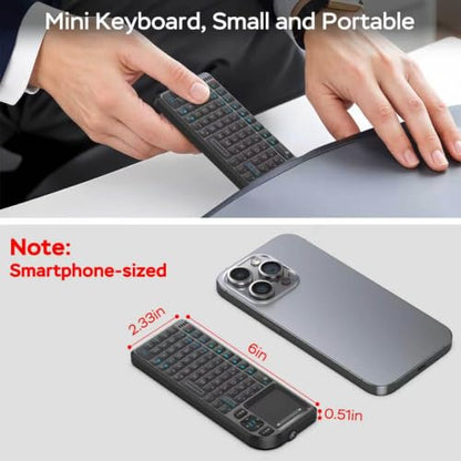 K808 Mini Keyboard with Touchpad, 2.4G + BT, with 7-Color Backlight | 600mAh rechargeable battery, laser pointer, compatible with pc/tv/htpc,and other devices, for travel,office and home use