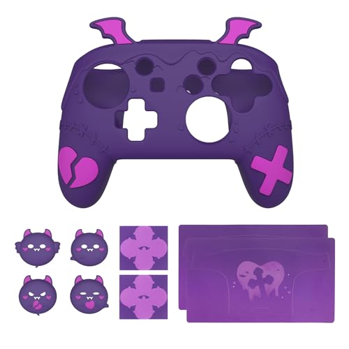 PlayVital Gothic Imp Series Cute Silicone Case for Nintendo Switch Pro Controller with 4 Thumb Grip & 2 Sticker, Non-Slip Anti-Scratch Protective Silicone Skin Cover - Purple - color: Purple