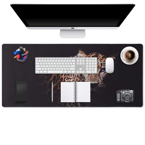 Gaming Mouse Pad XL 27.56”x 11.81”, Leopard Mouse Pad，Black Desk Pad, Pad for Keyboard and Mouse, Computer Desk Pad, Spill-Proof Surface and Anti-Skid Base 70 x 30cm - color: Leopard, size: 27.6L x 11.8W inches