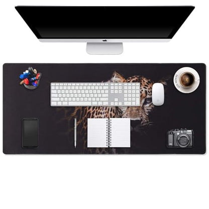 Gaming Mouse Pad XL 27.56”x 11.81”, Leopard Mouse Pad，Black Desk Pad, Pad for Keyboard and Mouse, Computer Desk Pad, Spill-Proof Surface and Anti-Skid Base 70 x 30cm - color: Leopard, size: 27.6L x 11.8W inches