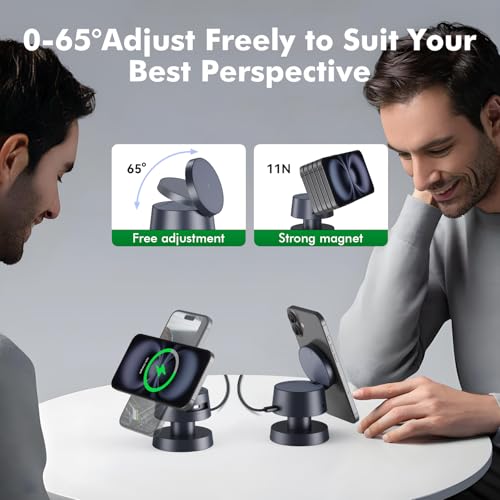 3-in-1 Wireless Charging Station,15W Fast Charging Foldable Magnetic Stand Wireless Charger with Night Light Compatible with iPhone 17,16/15/14/13/12 Pro Max,Airpods,Apple Watch