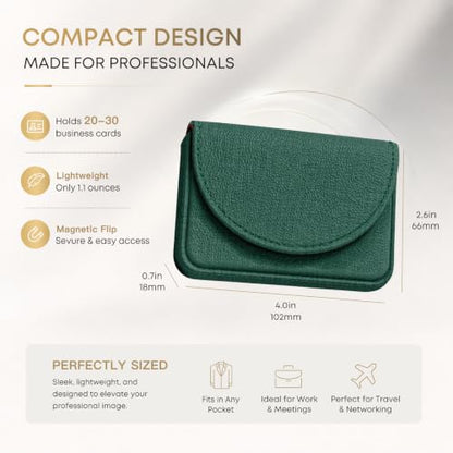 Business Card Holder，PU Leather Business Card Case Wallet Green | Pocket Travel Name Card Case for Men and Women Gift，Portable Magnetic Business Card Carrier for Purse - color: Green