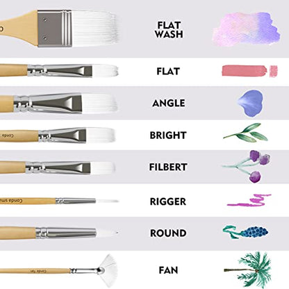CONDA Paint Brushes Set of 24 Different Shapes Professional Painting Brushes for Oil, Acrylic Canvas and Watercolor Painting (White) - color: White