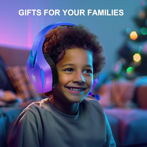 PHOINIKAS PS4 Gaming Headset for PC, Switch, PS5 Headset with 7.1 Stereo Sound, Gaming Headphones with Noise Cancelling Mic, LED Light, Over Ear Headset for Laptop, Mobile (Violet)
