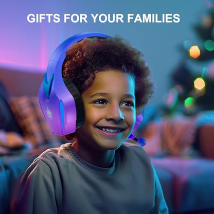 PHOINIKAS PS4 Gaming Headset for PC, Switch, PS5 Headset with 7.1 Stereo Sound, Gaming Headphones with Noise Cancelling Mic, LED Light, Over Ear Headset for Laptop, Mobile (Violet)