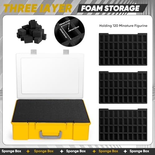 Miniature Storage Carrying Figure Case - 120 Slot Figurine Minature Carrying Case with 3 Foam Layer for Miniatures Compatible with 40k, DND & More (Yellow) - color: Yellow