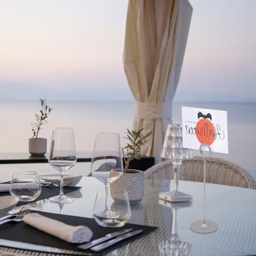 Urban Deco 16 Pieces Table Card Holder 8 inches Table Number Holders Place Steel Card Holders for Photos, Food Signs, Memo Notes, Weddings, Restaurants, Birthdays（Matte Silver） - color: Matte Silver