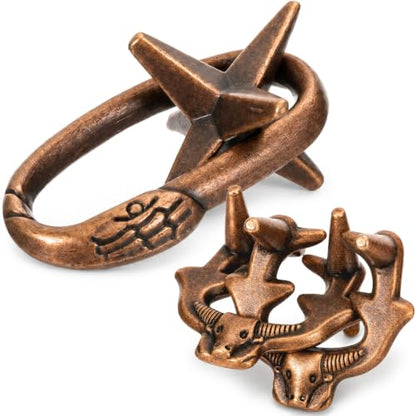 2 Pcs Metal Brain Teaser Puzzle for Adult Teen,Bull Head Snake Escape | 3D Logic Puzzle Set, Iq Education Challenge Toy, Unlock Interlocking Puzzle Gift, Brain Puzzles for Family Classroom - style: Bull Head Snake Escape