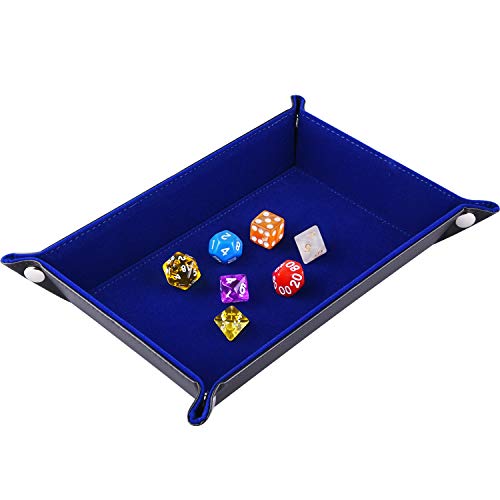 SIQUK Double Sided Dice Tray, Folding Rectangle PU Leather and Dark Blue Velvet Dice Holder - color: Dark Blue