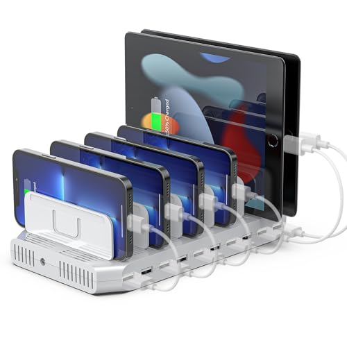 【10PCS】 Unitek Multi Charging Station, 10-Port USB Charger for Multiple Device with SmartIC Tech and Adjustable Dividers, Organizer Stand Compatible with iPad, Tablet, Kindle, iPhone - 10PCS, White - color: 60W,White, size: Pack of 10