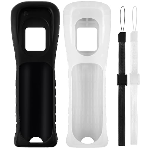 2 Packs Silicone Case Cover with Wrist Strap for Nintendo Wii Remote Controller ((Black+White)) - color: (Black+White)
