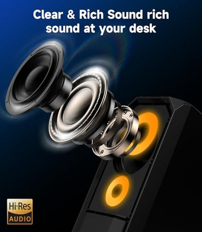 Computer Speakers for Desktop, Hi-Res Stereo Pair with Dual 5W Full-Range Drivers, 6 RGB Light Modes, USB Powered & 3.5mm AUX Input, Volume Knob, Mini Vertical Design for PC Gaming Monitor Laptop