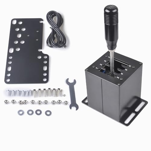 CNRAQR PC USB Simulator Shifter 7+R H Gear Shifter with Desk/Chair Mount Bracket Plate for Gear shift PC Windows Steering Compatible with LO GITECH G29/G27/G25/G920, T300RS/GT Wheel - color: 7R+Plate
