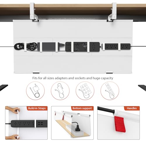 Univivi No Drill Under Desk Cable Management Tray, 36 inch Cable Management | Clamp/Screw Mount Cable Management Under Desk, Premium Fabric Under Desk Cable Tray, Various Size Cable tray for Office, Home - color: White, size: 36"L x 5.5"W
