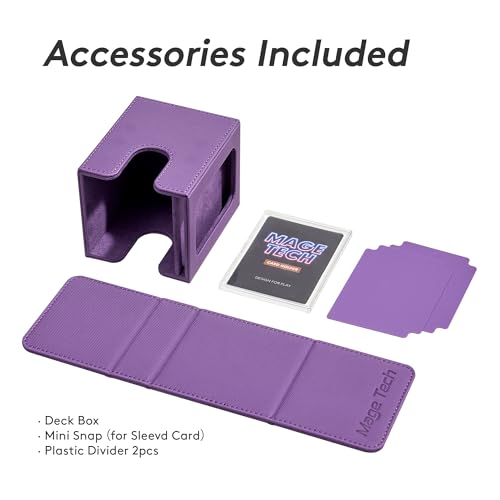 Mage Tech Commander Deck Box Lite - Card Display with Mini Snap Card Holder & Removable Cover, Fits 100+ Single-Sleeved Cards, Ideal for MTG, PTCG, OPCG, SWU & More(Purple) - color: Purple