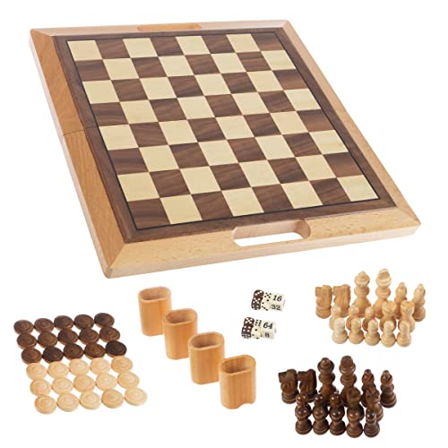 3-in-1 Chess, Backgammon, and Checkers Set – Wooden Board Game Set Folds for Practical Storage and Transport – Travel Board Games by Trademark Games - style: 3-in-1