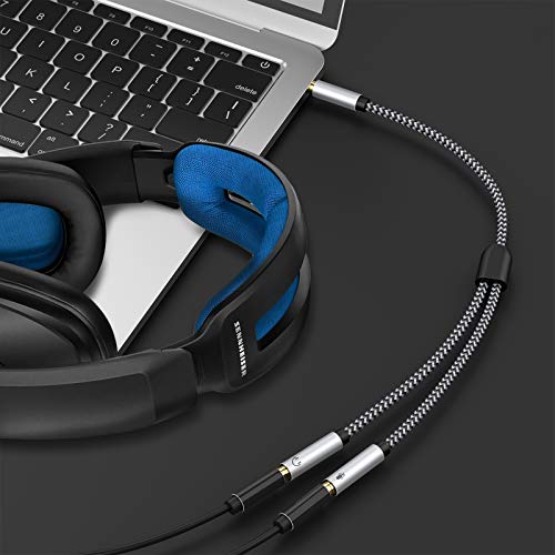 5ft Headset Splitter Adapter, Braided 3.5mm TRRS Male to Dual TRS Female Mic & Audio Jack Y Cable, Compatible with PS4 PS5 Xbox One PC Laptop - Connect Legacy Headsets to Single Port