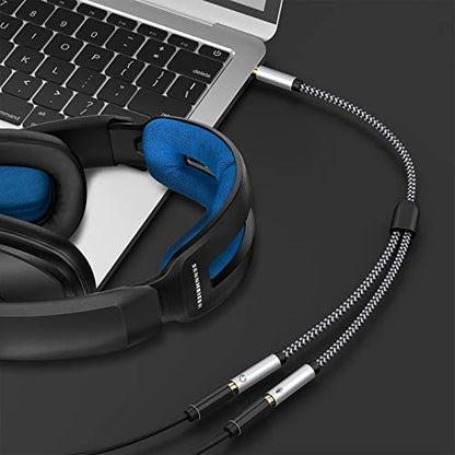5ft Headset Splitter Adapter, Braided 3.5mm TRRS Male to Dual TRS Female Mic & Audio Jack Y Cable, Compatible with PS4 PS5 Xbox One PC Laptop - Connect Legacy Headsets to Single Port